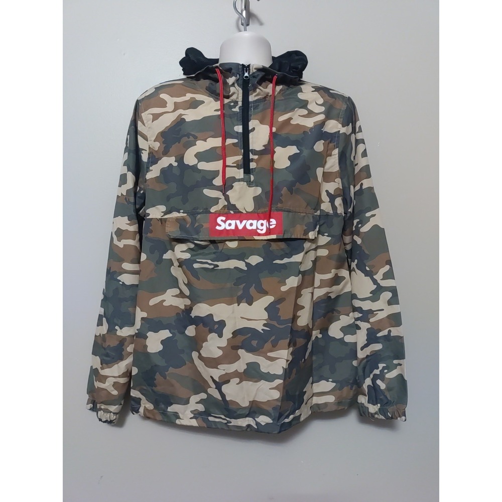 Carbon Men Savage Camo Nylon Windbreaker Lightweight Hoodie Jacket Size M